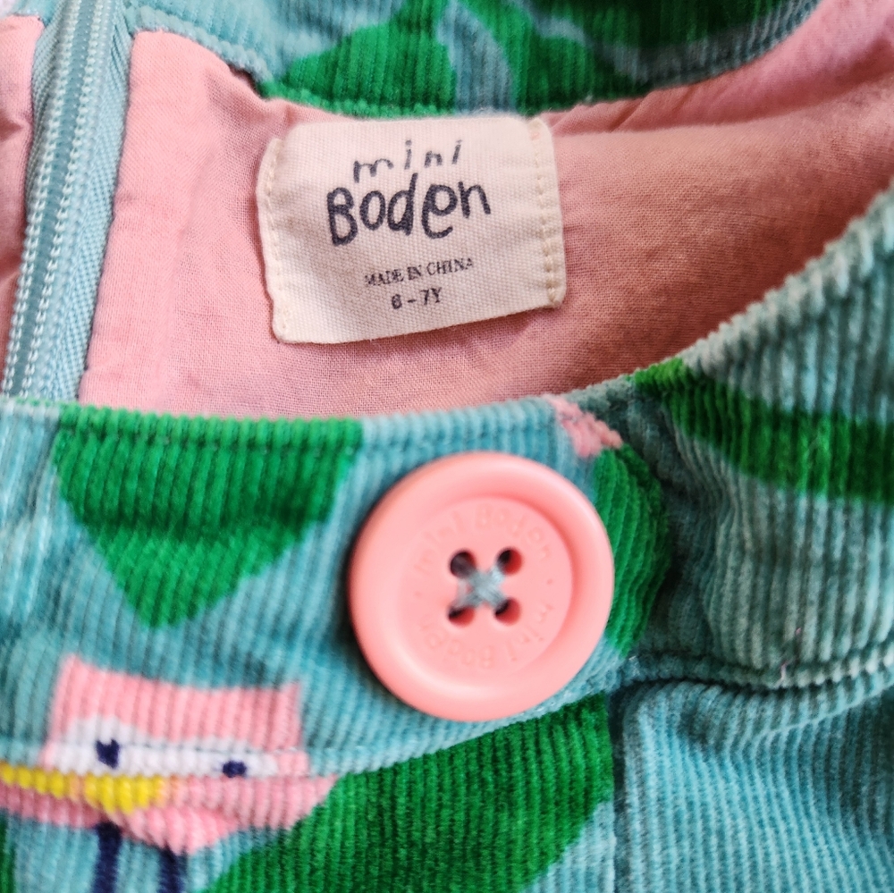 Mini Boden Colorful Bird Print Corduroy Jumper Dress Size 6-7 - Picture 3 of 3